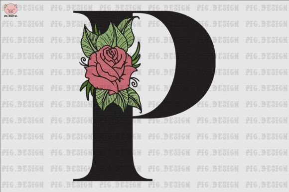 Flower Rose Font P Embroidery